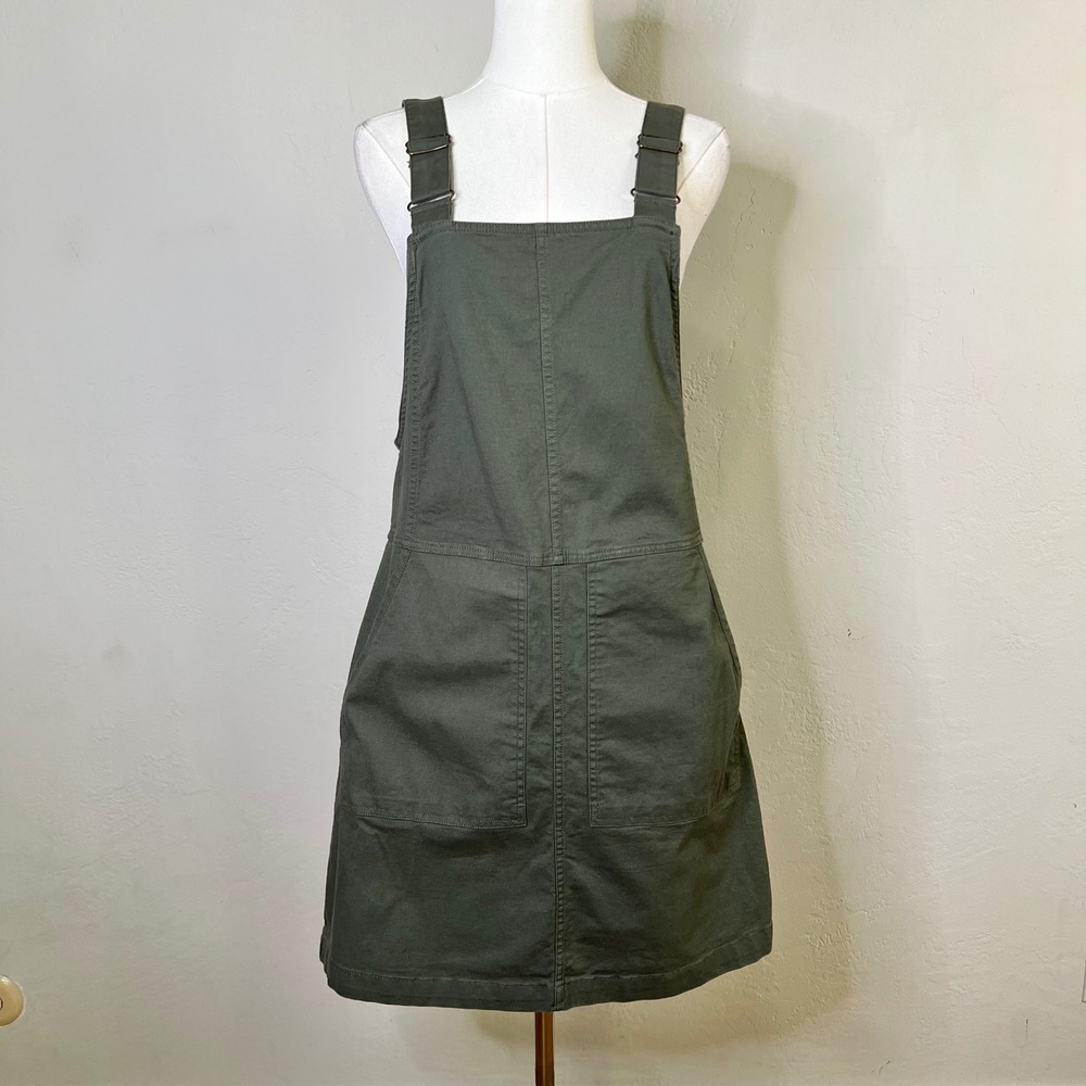Toad&Co Overall Dress Earthworks Jumper Size Medium Green Cotton Blend Pockets